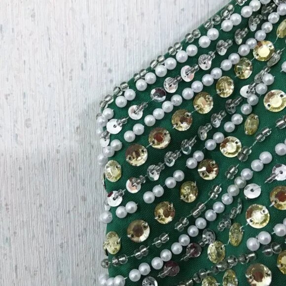 Formal Prom Dress Emerald Green Beaded Sequins Full Length Sleeveless Sz 4 - Picture 6 of 12